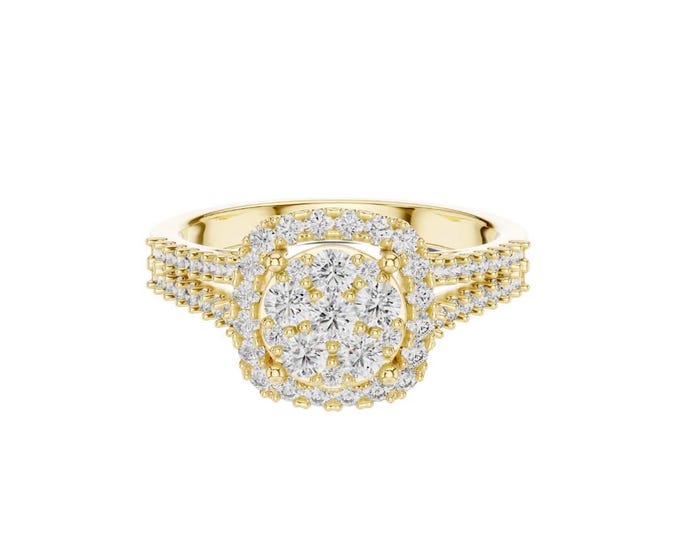 Classic Cushion Halo Engagement Ring Luxury  Triple Row Band Timeless Cushion Cut Cluster with Halo Diamonds Classic Wedding Ring for Her