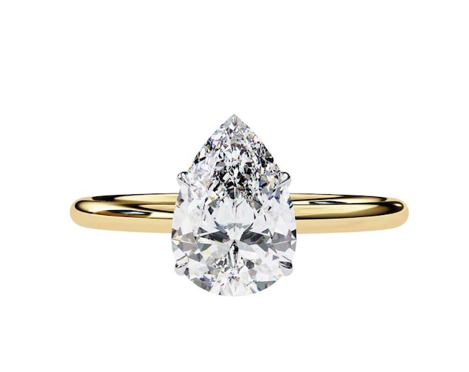 Pear Shaped Diamond Anniversary Ring Yellow Gold Solitaire Teardrop Cut Moissanite Ring Minimalist Promise Ring Dainty Gold Ring for Her