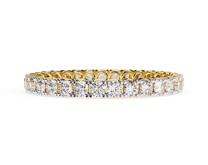 Yellow Gold Diamond Eternity Band Full Round Cut Stacking Wedding Ring Luxury Anniversary Band Timeless Minimalist Bridal Jewelry for Women