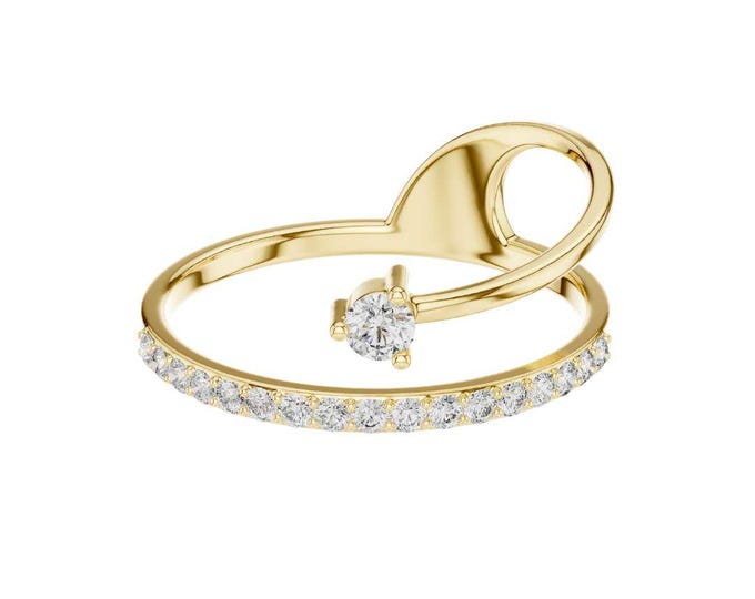 Shiny Round Cut Moissanite Infinity Ring with Sparkling Stones Dainty Gold Band, Elegant Promise Ring Unique Gold Loop Ring for Her