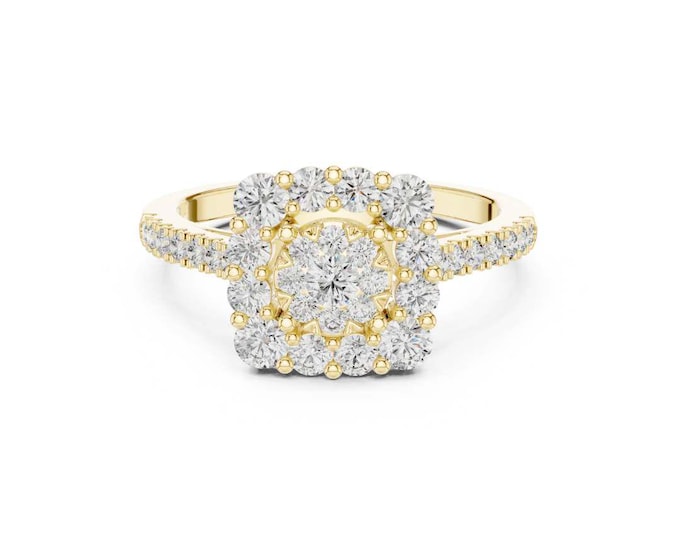 Moissanite Cluster Statement Ring in Gold with Sparkling Multi-Stone Design Luxury Cocktail Ring for Special Occasions and Timeless Style