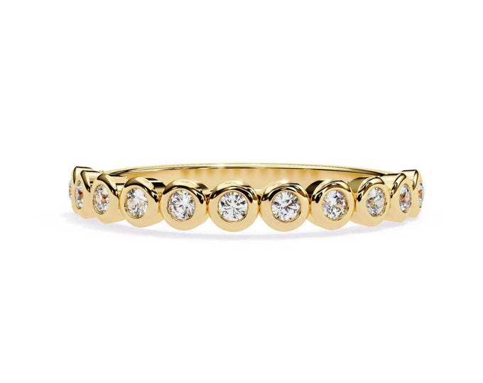 Unique Gold Bezel Diamond Eternity Band Dainty Stacking Wedding Ring Minimalist Fine Vintage Inspired Bridal Jewelry for her