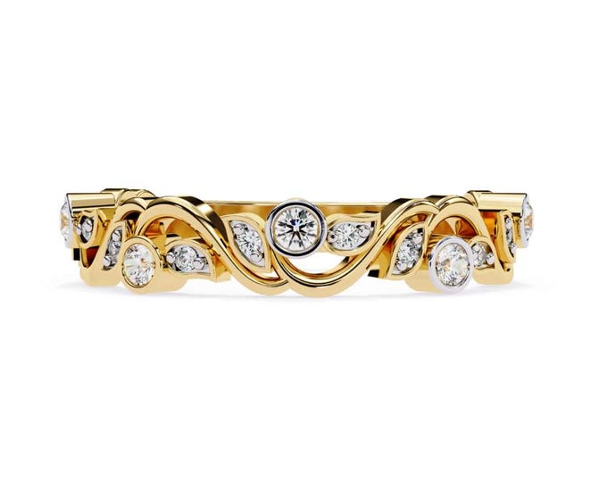 Vine Moissanite Eternity Band with Leaf Inspired Design Nature Themed Ring Elegant Sparkling Wedding Anniversary Jewelry Gift for Women