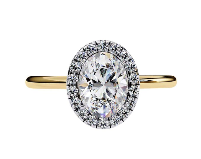 Oval Halo 1.24 TCW Moissanite Ring Dainty Solitaire Ring with Diamond Accent Classic Oval Cut Bridal Ring Fine Wedding Jewelry Gift for Her