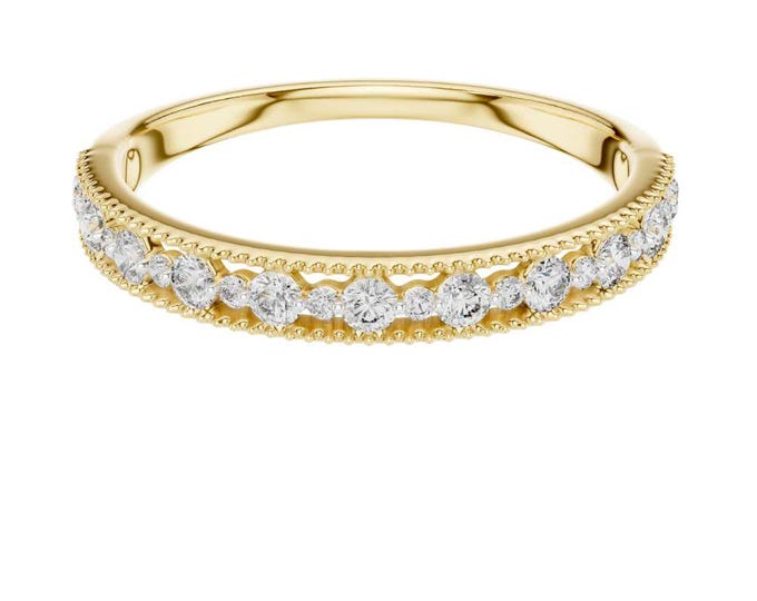 Elegant Milgrain Diamond Band  Gold Eternity Wedding Ring Dainty Pavé Anniversary Band Vintage Style Fine Jewelry Stackable Promise Ring