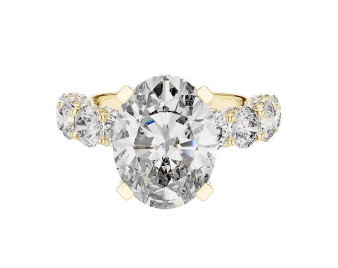 3.034 CT Oval Cut Three-Stone Diamond Engagement Ring in Yellow Gold –Classic Prong Setting Bridal Ring Elegant Anniversary Gift ring