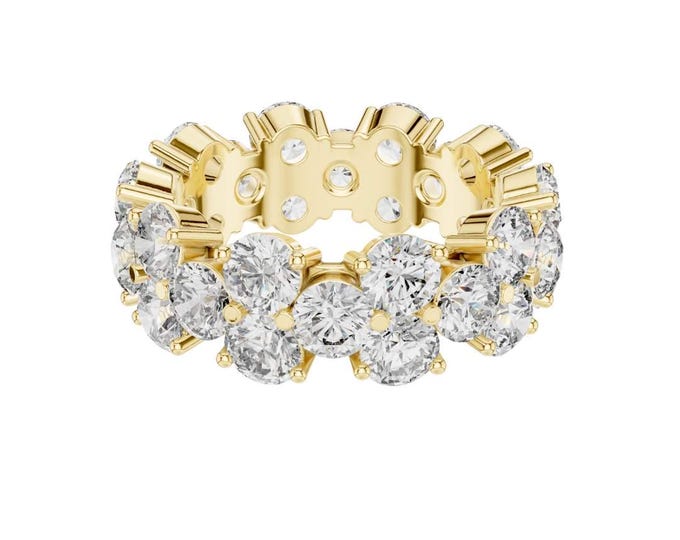 Sparkling Bold Gold Statement Eternity Band with Large Round Clear Cubic Zirconia Stones Sparkling Bridal or Fashion Ring