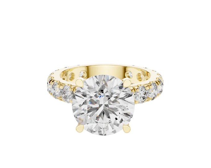 Round Moissanite Engagement Ring 4.76 CT Solitaire with Diamond Eternity Band Yellow Gold Luxury Wedding Ring Anniversary Gift for Her
