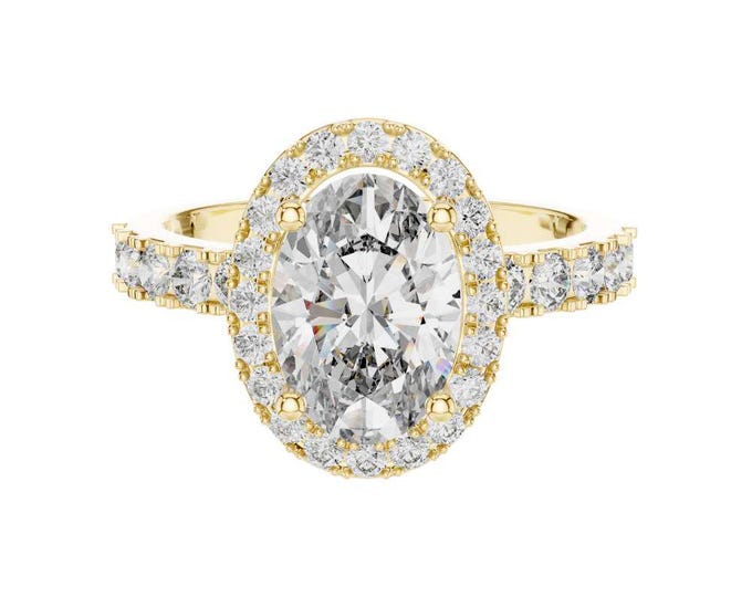 Stylish Oval Cut Moissanite Ring with Halo Setting Sparkling Bridal Ring Unique Gold Wedding Ring Vintage Inspired Wedding Jewelry for Her