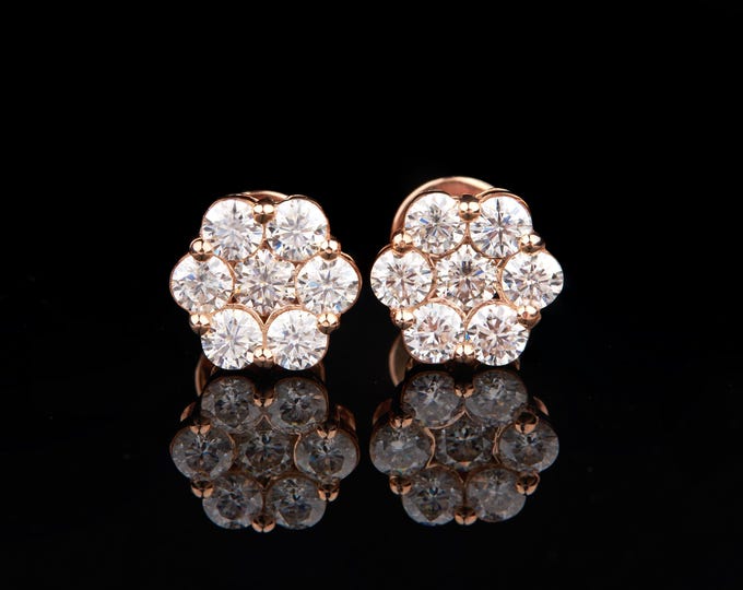 0.70 CT Round Cut Button Prong Moissanite 14k Solid Yellow Gold Diamond Earring Halo Set Studs Earrings Wedding Anniversary Gift For Her