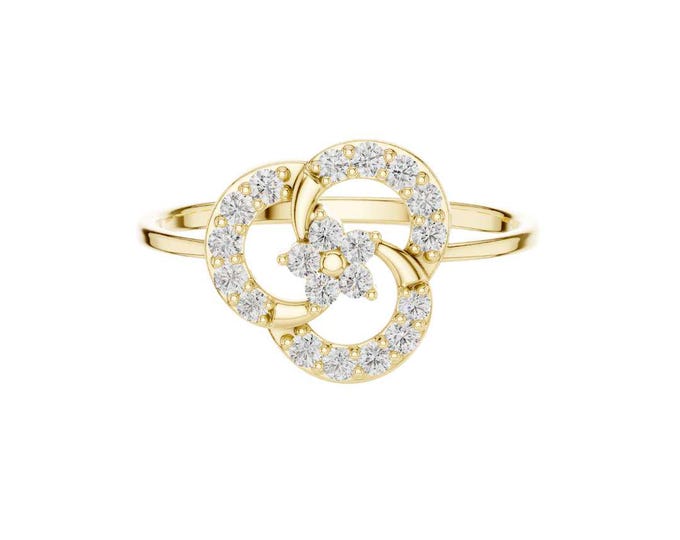 Elegant Round Moissanite Flower Ring with Sparkling Dainty Statement Jewelry Gift for Her Adjustable Minimalist Classic Floral Ring