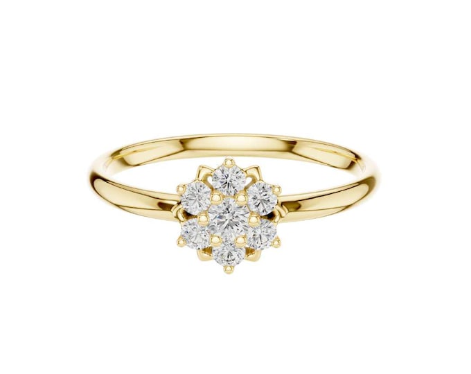 Dainty Flower Cluster Ring Gold Plated Floral Ring with Sparkling Moissanite Delicate Engagement Ring Elegant Minimalist Ring Jewelry