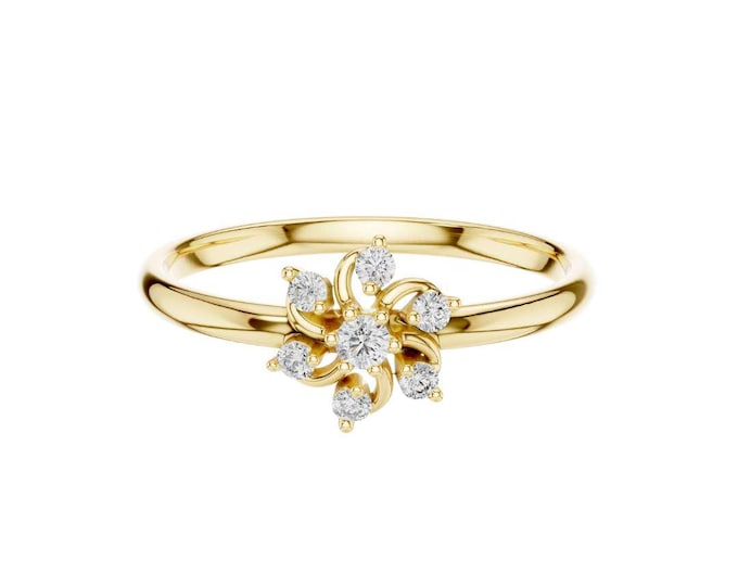 Delicate Floral Starburst Ring Dainty Petal-Inspired Design with Sparkling Cubic Zirconia Accents Elegant Promise Engagement Ring for Women
