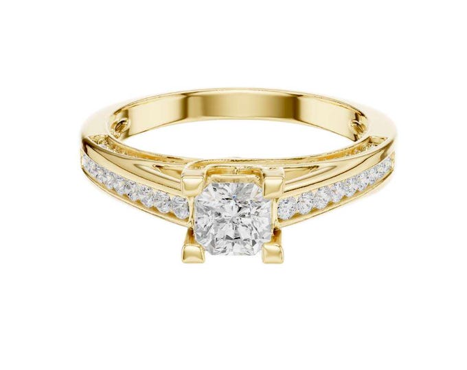 Stunning Radiant Cut Diamond Engagement Ring Gold, Rose Gold, Silver Channel Set Bridal Ring Elegant Anniversary Wedding Jewelry Gift