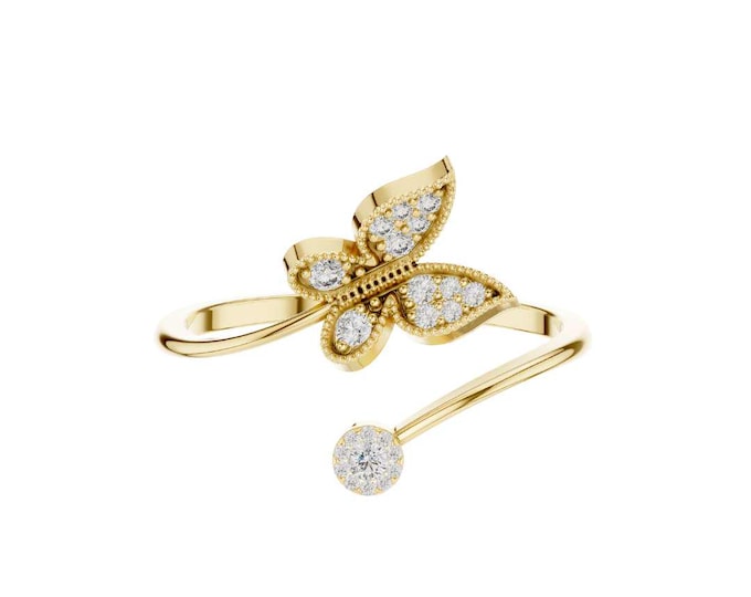 Trendy Butterfly Ring Adjustable Dainty Nature Inspired Moissanite Ring Minimalist Gold Open Ring for Women Sparkly Butterfly Wrap Ring