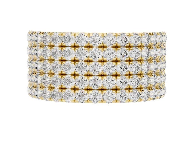 2.125 CT Wide Gold Diamond Pavé Eternity Band Multi Row Cluster Statement Ring Anniversary Wedding Band Elegant Cocktail Jewelry for Women