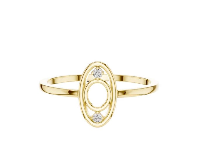Shiny Minimalist Gold Oval Geometric Round Cut Ring with Moissanite Diamond Accents Dainty Modern Statement Jewelry Gift for Her