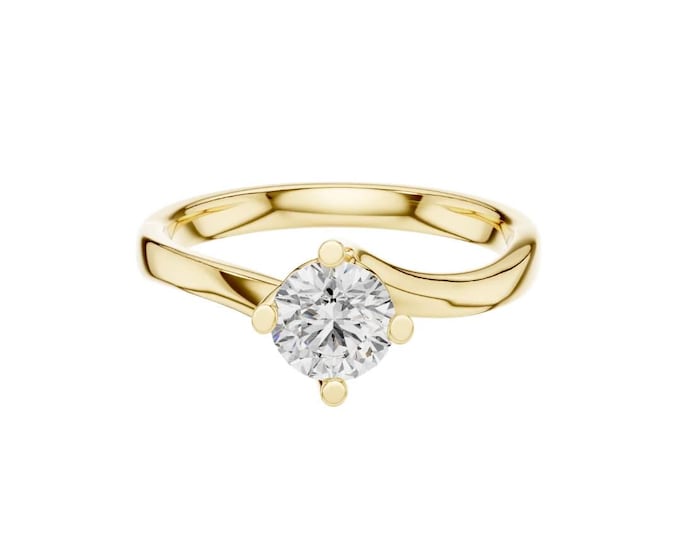Luxury Round Cut Solitaire Engagement Ring  Classic Prong Setting Minimalist Gold Band with Brilliant Diamond Alternative Elegant Ring