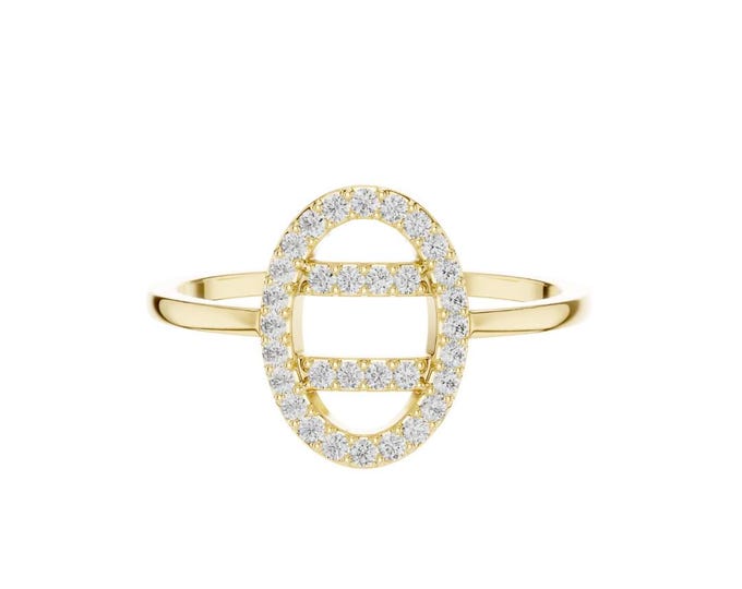 Sparkly Round Moissanite Diamonds in Oval shaped Ring Modern Dainty Diamond Statement Ring Unique Minimalist Fine Jewelry Contemporary Gift
