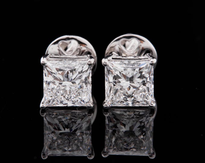 2 CT Princess Cut Button Prong Moissanite 14k Solid White Gold Diamond Earring Studs Earrings Wedding Anniversary Gift For Her