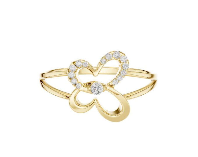 Beautiful Butterfly Shaped Gold Ring Dainty Moissanite Promise Ring Nature Inspired Minimalist Fine Ring Jewelry Everyday Ring Gift for Her