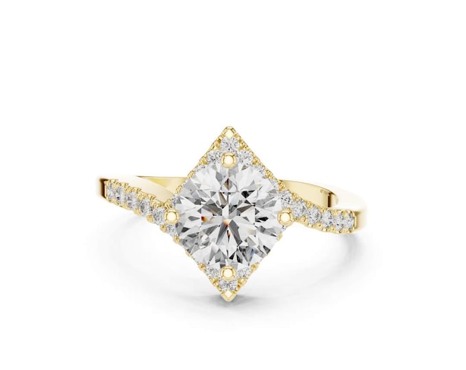 Elegant Round Cut Brilliant Moissanite Diamond Engagement Ring with Pave Accents in Gold and Silver For Beautiful Loved Girl