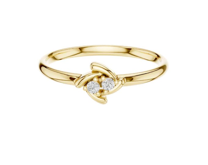 14K Gold Diamond Bypass Ring Dainty Gold Promise Ring  Minimalist Diamond Ring  Unique Gold Ring for Women  Handmade Fine Jewelry Gift