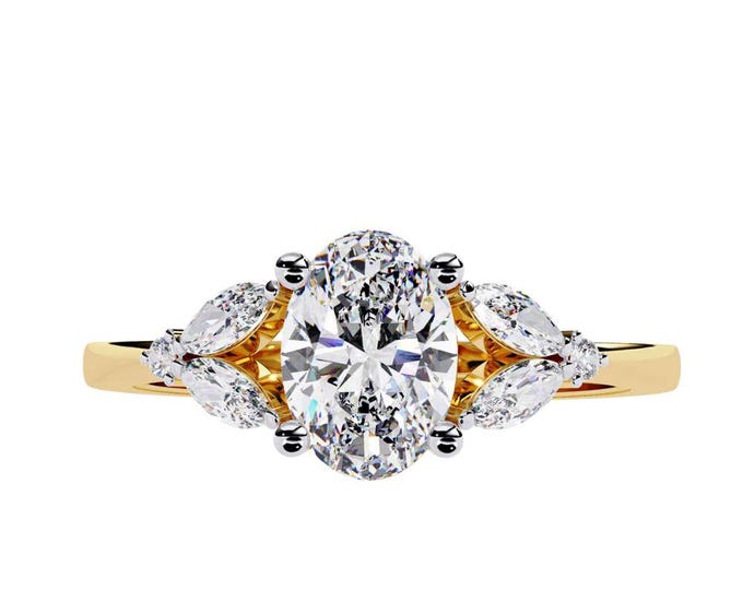 1.37 TCW Oval Diamond Engagement Ring Gold Three Stone Bridal Ring Unique Anniversary Jewelry Elegant Fine Jewelry Gift Custom Wedding Ring