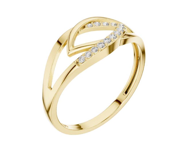 Round Moissanite Bypass Ring Dainty Open Design Ring Minimalist Yellow Gold Twist Ring Adjustable Look Band Modern Gold Ring for Her