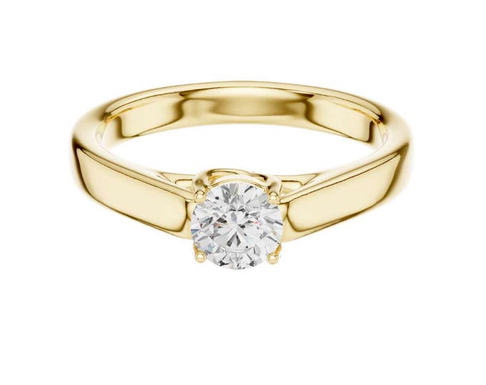Stunning Solitaire Simple Engagement Ring Classic Round Cut Diamond Minimalist Band Ring in Gold Silver Rose Gold Timeless Proposal Ring