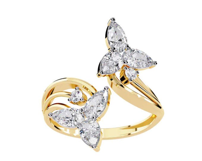 0.99 TCW Elegant Gold Pear Diamond Ring Three Stone Statement Band Custom Artisan Jewelry Perfect for Special Occasion Ring