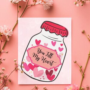 バレンタインデーのグリーティングカード - ハートの瓶「You Fill My Heart」デザイン、1-10-30-50枚、ラブノートカード、ロマンチックな文房具