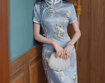 Mulberry Silk Cheongsam Gown: New Chinese Style Silk Qipao Dress