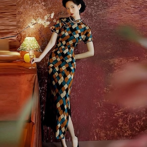 qipao moderno de colores, vestido chino artístico, cheongsam Moderno, regalo especial para ella, Dress Vintage Elegante para Té o Gala