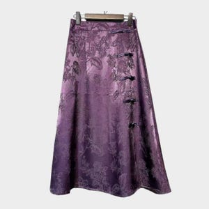 Silk Midi Skirt, Purple A-Line Skirt, Oriental Wrap Skirt, Vintage Tang Style, Brocade Silk Skirt,Hanfu Inspired Skirt, Jacquard Party Skirt