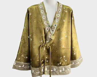 Gold Tang Jacket, Chinese Silk Coat, Luxury Oriental Top, Brocade Hanfu Blazer, Elegant Asian Style Jacket, Golden Embroidered Outerwear