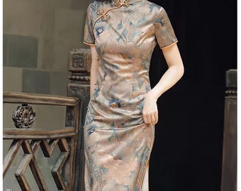 Vintage zijden cheongsam, qipao-jurk voor de theeceremonie, retro Chinese avondjurk, oosterse cocktailjurk, cadeau voor haar