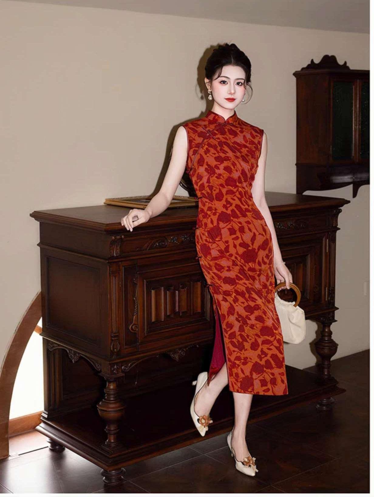 chinese style cocktail dress Elegant Retro Chinese Style Velvet Floral Daily Modified Qipao Cheongsam Black / M