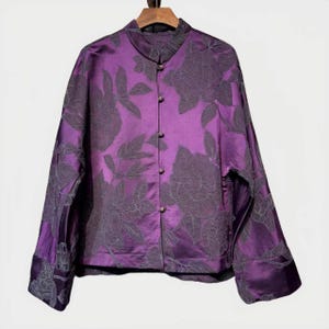 Reversible Silk Jacket, Purple Chinese Coat, Embossed Tang Jacket, Vintage Blouse,Brocade Outerwear, Oriental Style Top, Hanfu Inspired Coat
