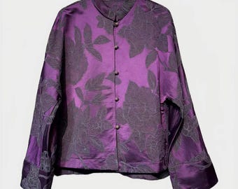 Reversible Silk Jacket, Purple Chinese Coat, Embossed Tang Jacket, Vintage Blouse,Brocade Outerwear, Oriental Style Top, Hanfu Inspired Coat