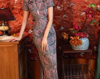 Cheongsam Dress, Vintage Qipao Gown, Retro Chinese Dress, Oriental Party Dress, Classic Asian Style, Cultural Event Dress, Elegant Tee Dress