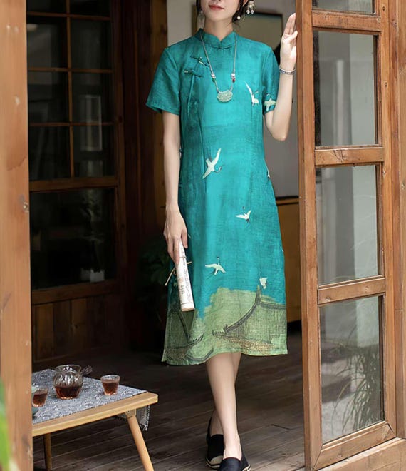 Chinese Linen Hanfu Dress,zen Style Long Dress,elegant Dress With Linen  Cranes, Oriental Bohemian Dress, Gift for Mother,boho Oriental Dress - Etsy