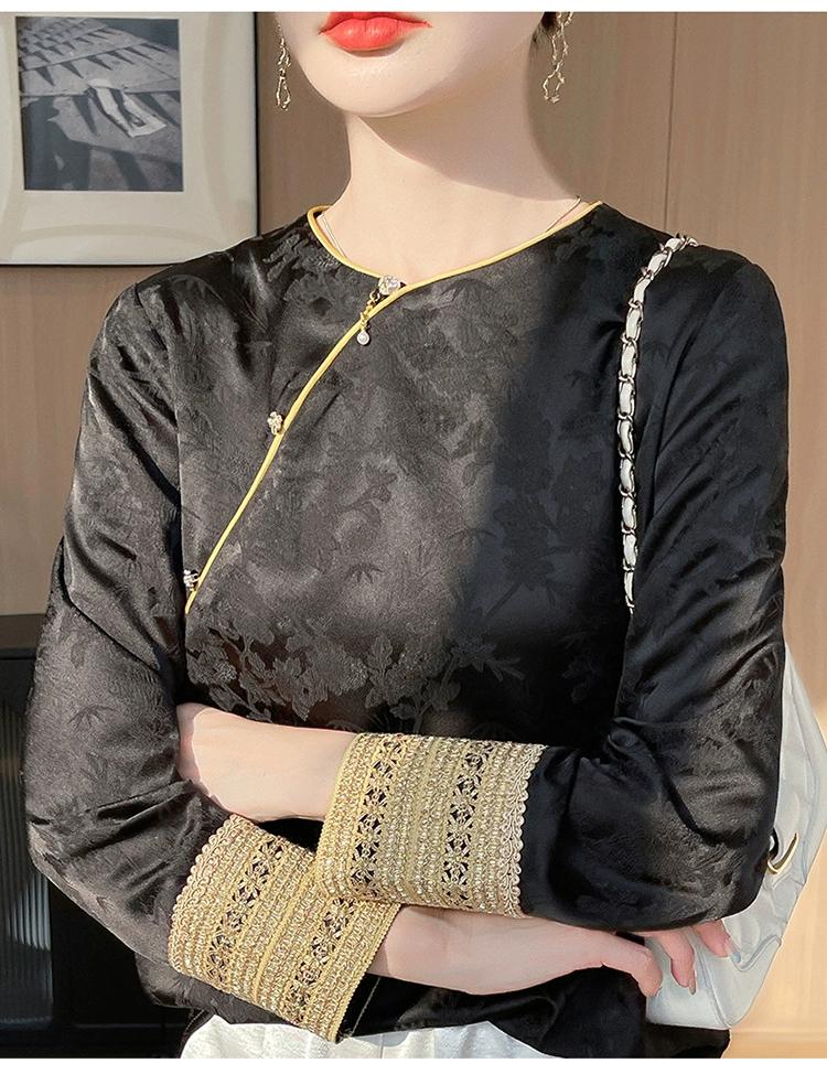 Chinese Jacquard Top, Hanfu Style Satin Shirt, New Oriental Blouse ...
