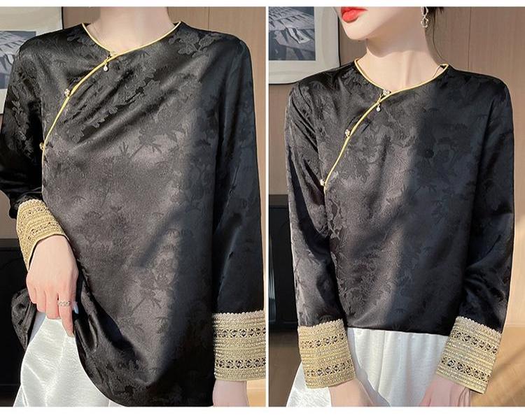 Chinese Jacquard Top, Hanfu Style Satin Shirt, New Oriental Blouse ...
