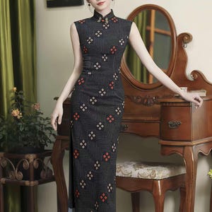 Black Qipao Dress, Retro Chinese Cheongsam, Elegant Dress, Minimalist Oriental Gown, Modern Qipao, Asian Evening Outfit, Tea Ceremony Dress