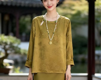 Blusa Qipao Moderna, camisa tipo Tang, Camisa Oriental de Cuello Mandarín, Blusa Minimalista Estilo Francés, regalo para ella,tallas grandes