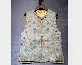 Chaleco Song Brocado, Chaleco Floral Chino, Chaleco Estampado Oriental,Hanfu Estilo Vintage,Regalo para Ella,Trabajo diario/Ceremonia del té