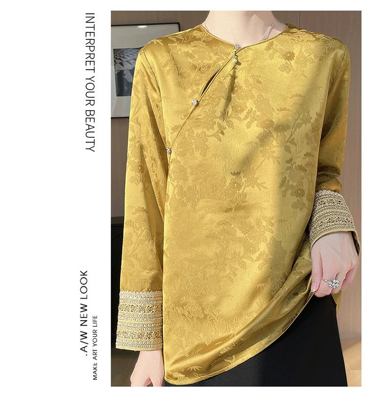 Chinese Jacquard Top, Hanfu Style Satin Shirt, New Oriental Blouse ...