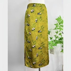 Panda Print Skirt,Chinese Satin Midi Skirt,High Slit Straight Skirt,Vintage Inspired Qipao Style Skirt,Midi Skirt,gift for her, sizes larges