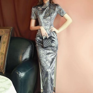 Vintage Silk Cheongsam, Elegant Qipao Dress, Chinese Retro Evening Gown, Oriental Cocktail Dress, 1930s Shanghai Style, Tea Ceremony Dress